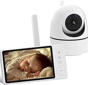 Babá Eletrônica com Tela de 5.0″, Câmera para Bebê com Visão Noturna Infravermelha 10M, Áudio Bidirecional, Detecção VOX