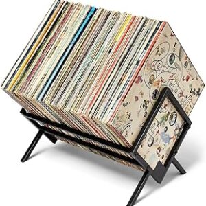 Cenroelon Elegante suporte preto LP suporte para discos de vinil 100 lps fácil montagem estantes de armazenamento de discos