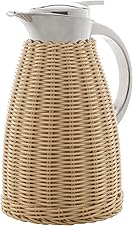 R0,10  WOLFF Garrafa Térmica de Aço Inox Com Rattan Plástico Bege 1,5L – Utensílios de Cozinha –