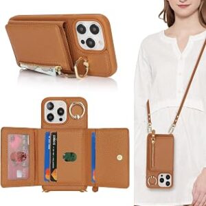 SunYoo Capa para iPhone 14 Pro Max com suporte para cartão, capa para iPhone 14 Pro Max com alça transversal, capa de tele