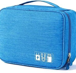 Estojo Organizador Para Cabos Fios Acessórios Eletrônicos Viagem Grande Duplo Modelo Rígido Portátil Multifuncional (Azul