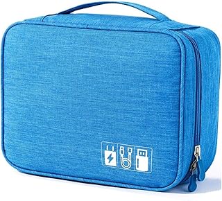 Estojo Organizador Para Cabos Fios Acessórios Eletrônicos Viagem Grande Duplo Modelo Rígido Portátil Multifuncional (Azul Estojo Organizador Para Cabos Fios Acessórios Eletrônicos Viagem Grande Duplo Modelo Rígido Portátil Multifuncional (Azul