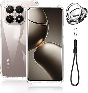 Oshmirian Capa para celular Xiaomi 15T TPU – transparente, alça de pulso, suporte de anel magnético, capa macia absorvente