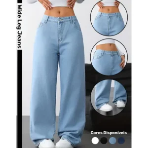 Cala Wide Leg Jeans Feminina Reta Perna Larga Empina Bumbum Cala Wide Leg Jeans Feminina Reta Perna Larga Empina Bumbum