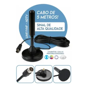 Antena Tv Digital Interna Externa Uhf Vhf Em Alumínio Com Base Magnética Cabo 5m Alta Definição Para Antena Tv Digital Interna Externa Uhf Vhf Em Alumínio Com Base Magnética Cabo 5m Alta Definição Para