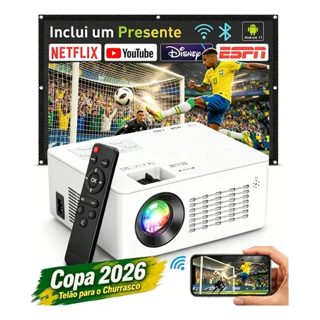 Projetor Profissional Android 4k Portátil 5g Wifi Full Hd Branco 127/220v Projetor Profissional Android 4k Portátil 5g Wifi Full Hd Branco 127/220v