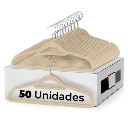 Vittak Kit 50 Cabides Adulto Veludo Slim Antideslizante Organizador Roupas Cor Bege Vittak Kit 50 Cabides Adulto Veludo Slim Antideslizante Organizador Roupas Cor Bege