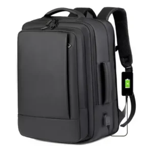 Mochila Dos Homens Com Faixa Impermeável Para Expansão Preto Liso