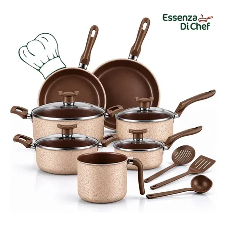 Jogo De Panelas Essenza Di Cheff 10 Peas Antiaderente Alumnio Teflon Bege Jogo De Panelas Essenza Di Cheff 10 Peas Antiaderente Alumnio Teflon Bege