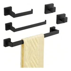 Kit Acessórios Para Banheiro 5 Peças Dreamway De Aço Inoxidável Preto Fosco