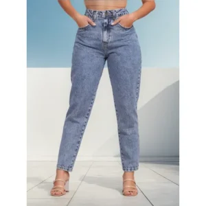 Cala Mom Jeans Feminina Cintura Alta Marmorizada Cala Mom Jeans Feminina Cintura Alta Marmorizada