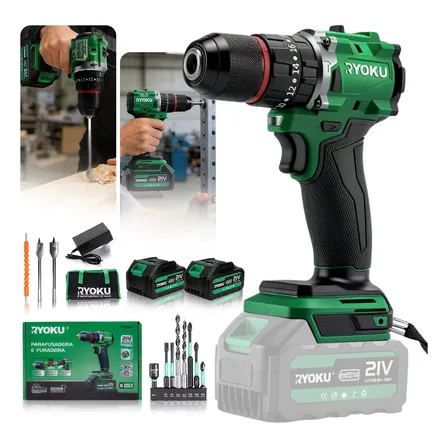 Parafusadeira Furadeira Impacto Brushless 2 Baterias Ryoku Verde 127/220v Parafusadeira Furadeira Impacto Brushless 2 Baterias Ryoku Verde 127/220v