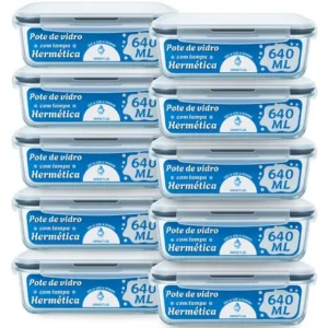 Kit 10 Potes Vidro Hermético Aristus 640ml Marmita Anti Vazamento Forno Micro-ondas Freezer Tampa 4