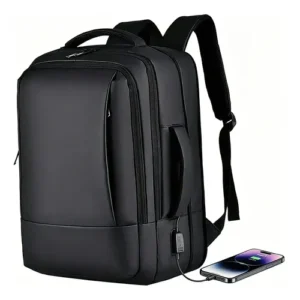 Mochila Dos Homens Com Faixa Impermeável Para Expansão Preto Liso